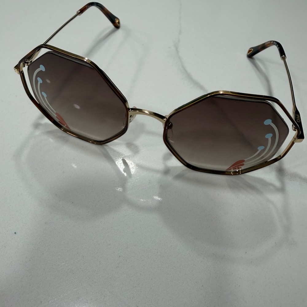 Chloe Gold Octagonal Sunglasses with Brown Gradient Lenses